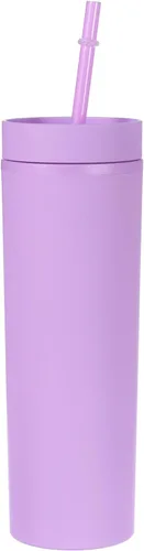 Miniatura 7 de uxcell Vaso delgado con tapas y pajitas, vaso delgado de 16 onzas color negro mate a granel, vaso acrílico pastel reutilizable, vaso de plástico