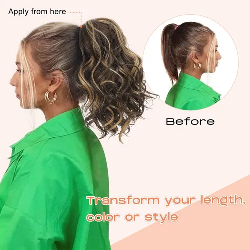 Miniatura 7 de SEIKEA 10" Extensión de Cola de Caballo Corta con Destacado de Garra, PT001 Ella Cabello Ondulado y Rizado Grueso, Clip de Mandíbula