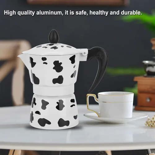 Miniatura 2 de Cafetera de aluminio - Cafetera - Olla de color vaca leche - para el hogar, oficina café (3 tazas leche vaca color 5.1 fl oz)