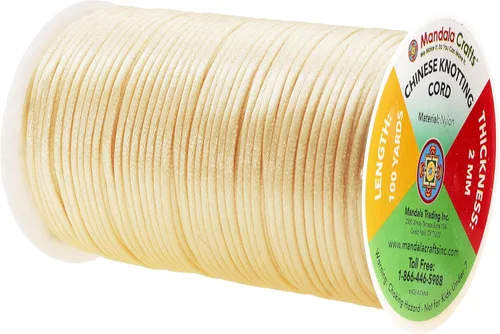 Miniatura 2 de Mandala Crafts Cordón de Satén de Nailon 2mm Cordón Rattail Champagne - 100 Yardas Cordón de Nailon Chino para Nudos Cordón de Seda Cola de Rata