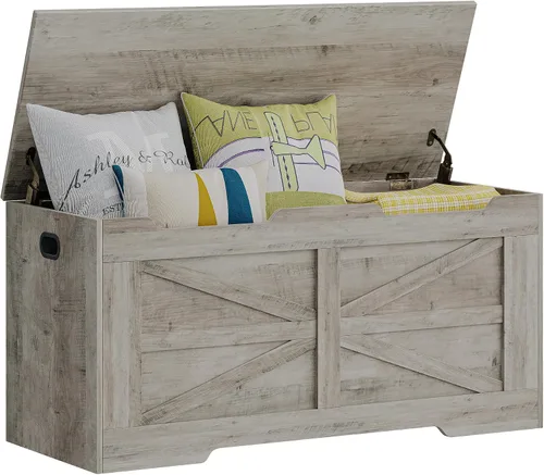 Miniatura 13 de Hzuaneri Baúl de almacenamiento de 39.4 pulgadas, baúl de almacenamiento extragrande con 2 bisagras, banco de caja de madera, baúl organizador