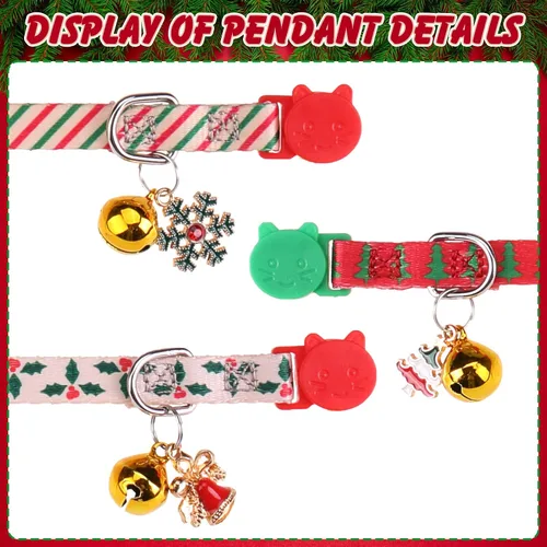 Miniatura 3 de Collares Navideños Separables para Gatos con Campana y Bonitos Colgantes - Paquete de 3 Collares de Seguridad Ajustables para Gatitos - Collar
