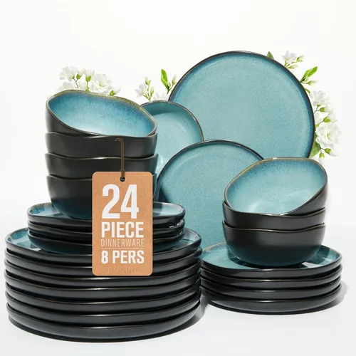 Miniatura 55 de Pokini - Juegos de vajilla de gres para cena, juego de platos y cuencos de cerámica, platos de cocina aptos para microondas y lavavajillas, platos