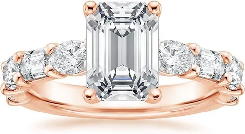 Miniatura 4 de IGI Anillo de compromiso de diamantes creados en laboratorio de 4.50 quilates con esmeralda blanca de excelente talla, cuatro puntas, con diamantes