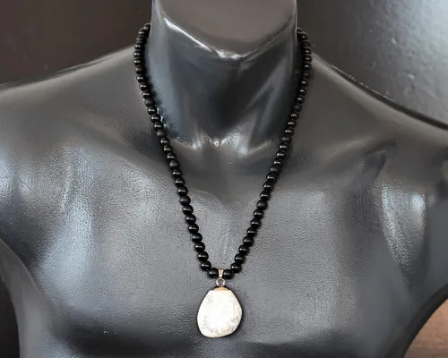 Miniatura 146 de Colgante de turmalina cruda natural, Collar de cuentas de ónix negro genuino, Collar de piedra negra, Collar de piedras preciosas, Cuentas de 0.315