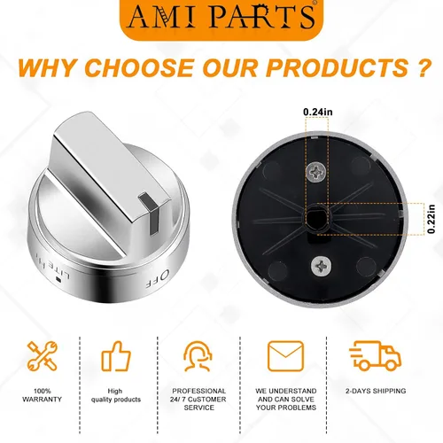 Miniatura 2 de AMI PARTS Perilla de Estufa de Gas de Acero Inoxidable WB03X24818 Repuesto, Compatible con Perillas de Estufa GE PS11729081 AP5989029 Repuesto