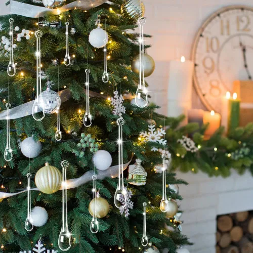 Miniatura 4 de DULEFUN 42 piezas de decoraciones de cristal para árbol de Navidad, 3 estilos, acrílico transparente, árboles de Navidad, carámbanos, adornos
