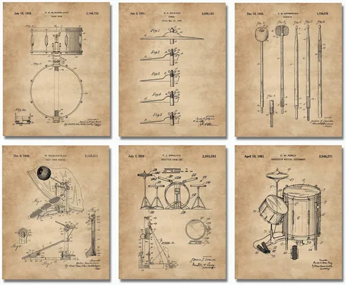 Miniatura 4 de Regalos de baterista para hombres y mujeres, decoración de estudio de música, juego de 6 (8 x 10 pulgadas) impresiones artísticas enmarcadas