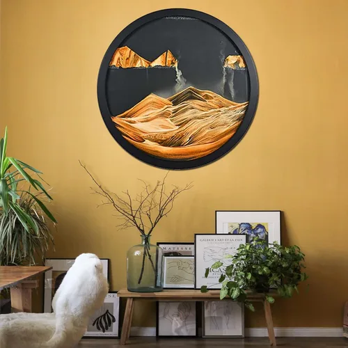Miniatura 14 de Arte de arena en movimiento para montaje en pared, escultura giratoria de 17.3 pulgadas para montar en la pared, paisaje de arena de mar profundo