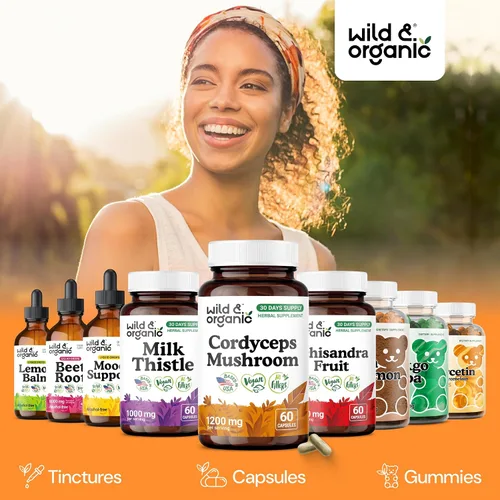 Miniatura 6 de Wild & Organic Cordyceps Cápsulas de hongos de 1200 mg - Apoyo inmunológico - Suplemento en polvo de hongos Cordyceps - Extracto de micelio puro