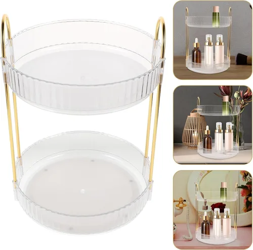 Miniatura 7 de SHINEOFI Organizador de maquillaje giratorio con giratorio para tocador y mostrador de baño, estante de almacenamiento de perfumes y cuidado