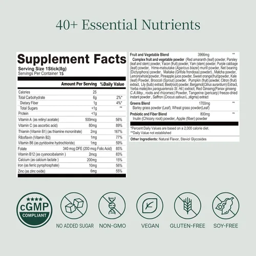 Miniatura 4 de Mezcla de bebida Superfood con más de 40 verduras y verduras, polvo natural sin sabor a base de plantas en paquetes fáciles de mezclar