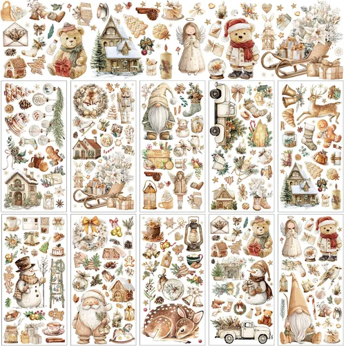 Miniatura 15 de Lincia 10 hojas de calcomanías para transferencia de manualidades y muebles, calcomanías de muñeco de nieve, gnomo de reno, vintage