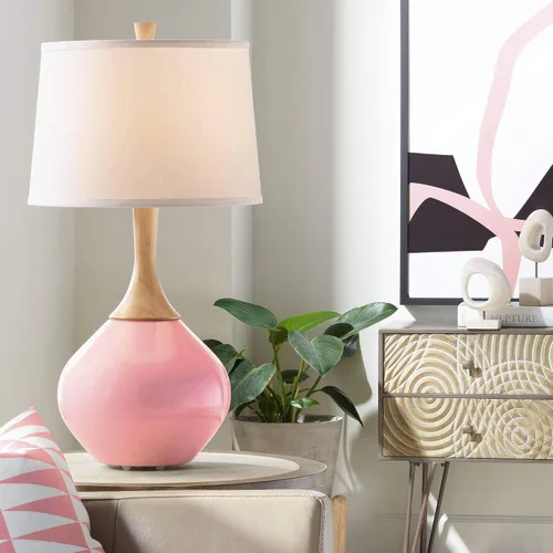 Miniatura 12 de Color + Plus Wexler 31" White Shade Mellow Coral Pink Table Lamp