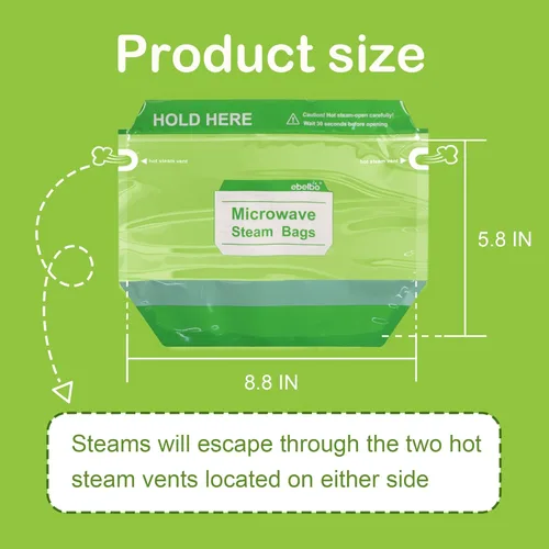 Miniatura 2 de 50 bolsas de vapor para microondas de 8.8 x 5.8 pulgadas para cocinar y cocinar al vapor, bolsas desechables de vapor de alimentos para verduras