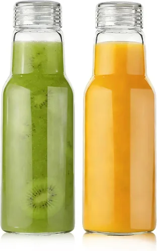 Miniatura 10 de Botellas de agua de vidrio con tapas, botellas de jugo de vidrio de 16 onzas, vasos resellables, tarros de vidrio transparente para almacenamiento
