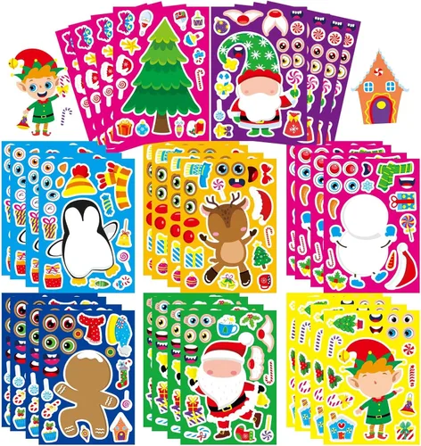 Miniatura 10 de 36 Hojas de Pegatinas de Pascua para Niños, Relleno para Cesta de Pascua, Pegatinas para Hacer Caras, Crea tus Propias Pegatinas de Animales