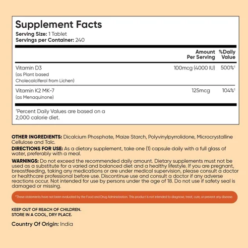 Miniatura 4 de WeightWorld Vitamina D3 4000 IU + K2 125mcg Vitamina D3 K2 para huesos saludables y apoyo inmunológico (suministro de 8 meses) 240 tabletas