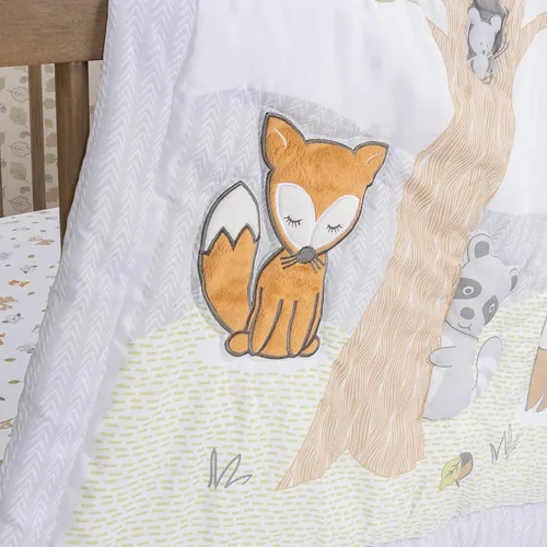 Miniatura 8 de Sammy & Lou Friendly Forest - Juego de ropa de cama para cuna de bebé de 4 piezas, incluye edredón, sábanas bajeras para cuna neutrales, falda