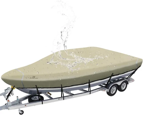 Miniatura 10 de Explore Land Cubierta impermeable 900D para lancha remolcable para lanchas de 14 a 16 pies de largo de hasta 76 pulgadas, casco en V, tri-casco