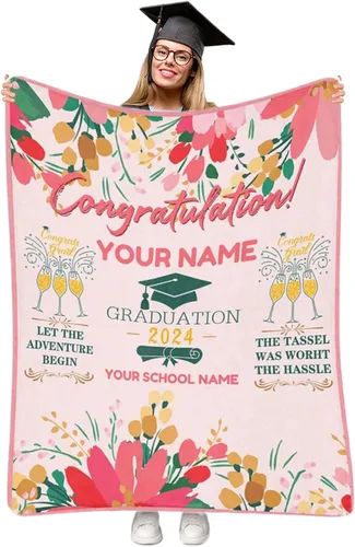 Miniatura 10 de Manta personalizada de graduación 2025, manta personalizada para regalo de graduación con nombre de la universidad, manta de felicitación