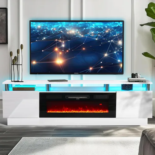 Miniatura 14 de oneinmil 70" Fireplace TV Stand for Living Room, Electric Fireplace Entertainment Center with Dual LED Lights & Storage Cabinets, Fits TVs up to