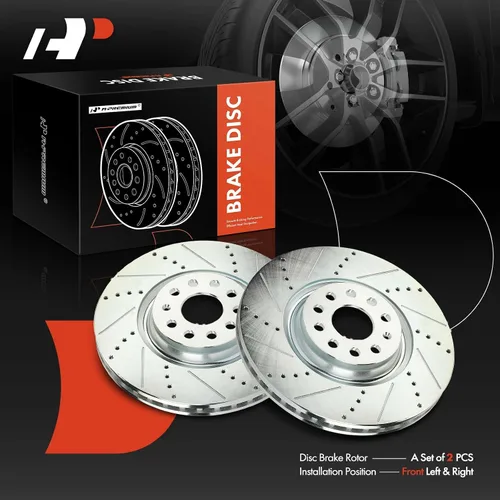 Miniatura 7 de A-Premium Rotores de freno de disco perforados y ranurados delanteros de 13.39 pulgadas (13.386 in) compatibles con los modelos Volkswagen y Audi