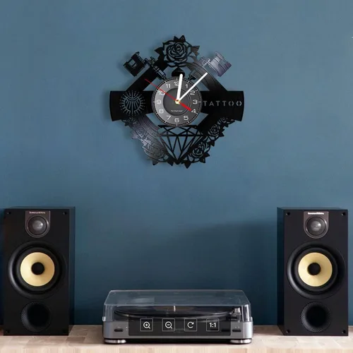 Miniatura 3 de Reloj de pared decorativo de 12 pulgadas, letrero de estudio de tatuaje, nombre personalizado, disco de vinilo silencioso, reloj de pared, máquina