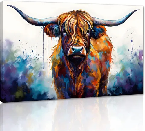 Miniatura 36 de Póster moderno de pared de vaca de las tierras altas, póster impreso en lienzo alpino desierto, decoración de pared de animales para sala de estar