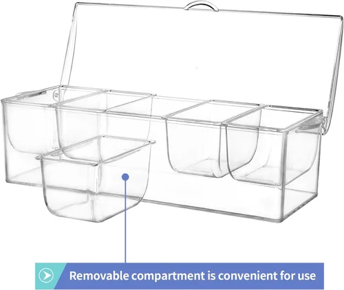 Miniatura 5 de MOLIGOU Servidor de condimentos refrigerado con tapa, bandeja de condimentos refrigerados con 5 compartimentos extraíbles, recipientes para servir