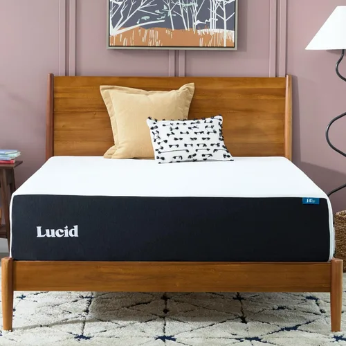 LUCID Colchón de espuma viscoelástica de 14 pulgadas - Sensación medio lujosa - Infundido con carbón de bambú refrescante y gel refrescante - Cama