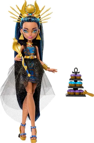 Miniatura 4 de Muñeca Monster High Monster Ball, Cleo De Nile con vestido de fiesta y accesorios temáticos incluyendo cetro y cupcakes