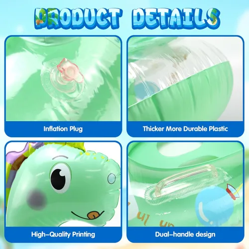 Miniatura 4 de Flotadores inflables de dinosaurio para piscina, balsa inflable para niños con asa, flotadores inflables de piscina para niños, diversión de verano