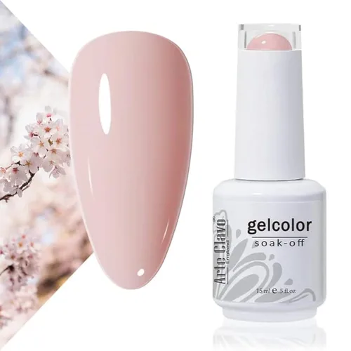 Arte Clavo Esmalte de uñas de gel rosa lechosa de 0.5 fl oz, con luz LED, UV, remojado, transparente, rosa nude, manicura francesa, rosa claro,