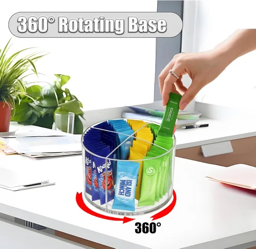 Miniatura 2 de Organizador de paquetes de bebidas giratorias de 360°, plástico transparente sin BPA de 4 secciones para mezclas de café, azúcar y bebidas
