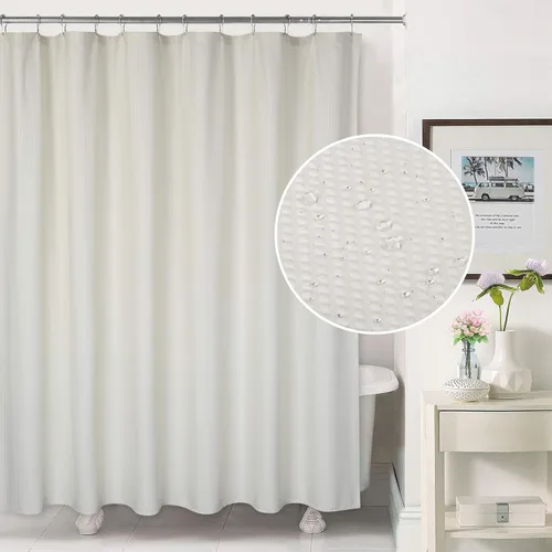 Miniatura 5 de CAROMIO Cortina de ducha de tela de microfibra suave repelente al agua o forro para baño, patrón decorativo en relieve, crema, 72 x 72 pulgadas