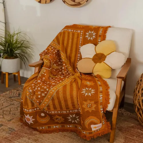 Miniatura 7 de TOFUNTOY Manta bohemia para sofá, cama, manta decorativa con borlas, 50 x 60 pulgadas, funda tejida bohemia para el hogar, sala de estar