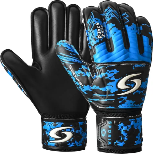 Miniatura 9 de Sporia Guantes de portero para adultos y jóvenes, guantes de portero de fútbol transpirables con protector de 5 dedos y fuerte soporte de muñeca Azul