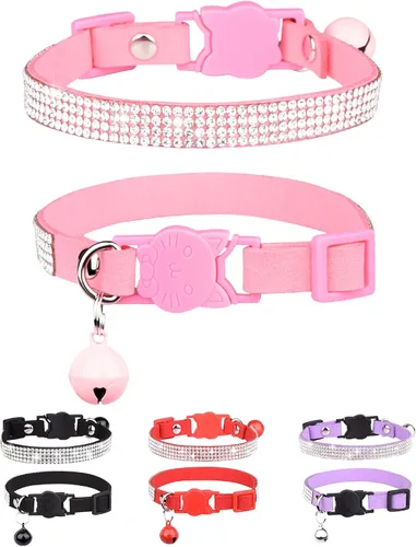 Miniatura 11 de Olmoony - Collares de gato con campana, collar ajustable para gatito, collar de gato para niñas y gatos con diamantes de imitación de terciopelo