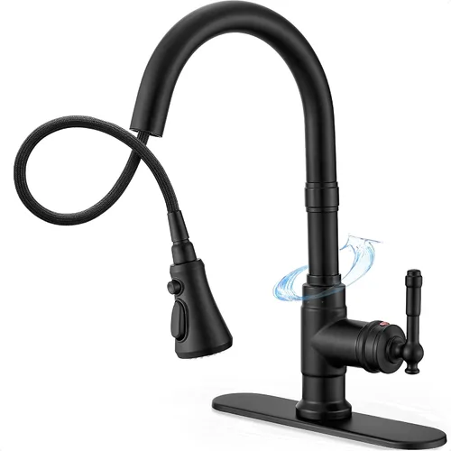 Miniatura 10 de Grifos de cocina con rociador desplegable de níquel cepillado de 3 modos, grifo de fregadero de cocina con resorte de una sola manija de 3 agujeros
