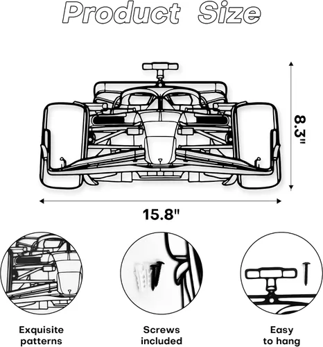 Miniatura 2 de Xedatric F1 Coche de Carreras de Metal Arte de Pared Fórmula 1 Silueta Colgante de Pared Decoración de Coche de Carreras para Garaje, Habitación