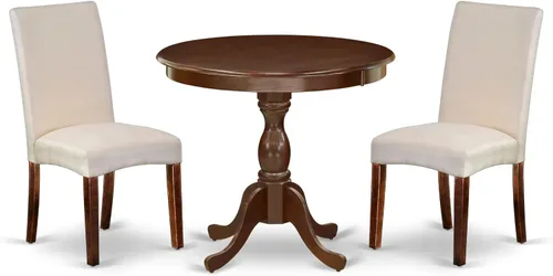 Miniatura 13 de East West Furniture AMDR3-OAK-16 - Juego de mesa de comedor de 3 piezas contiene una mesa de cocina redonda con pedestal y 2 sillas de comedor