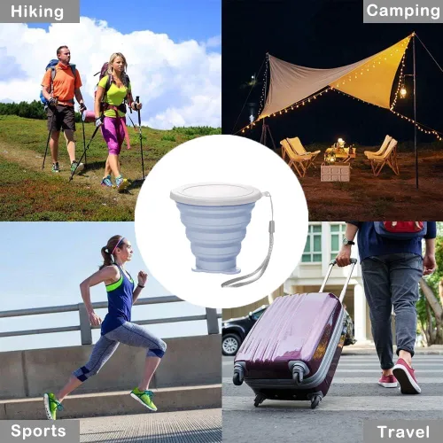 Miniatura 5 de Taza plegable de silicona, tazas plegables para campamento, taza plegable con tapas, taza de café plegable, taza reutilizable (azul)