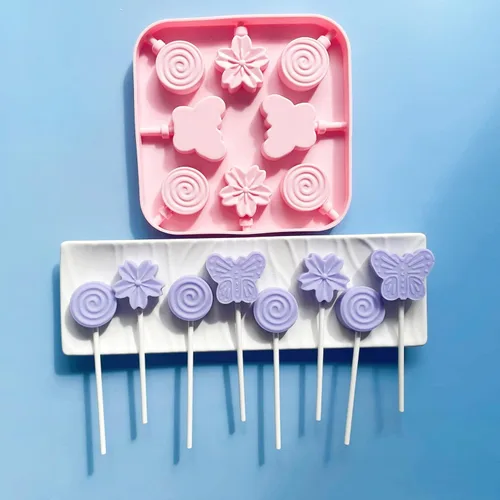 Miniatura 2 de Juego de moldes para piruletas con diseño de mariposa y molde de chocolate Sakura con 50 palitos de chupón, bolsas de golosinas, lazos dorados