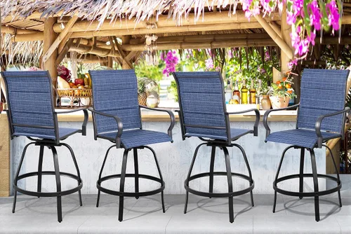 Miniatura 12 de Shintenchi Taburetes de bar giratorios de 2 piezas para patio, sillas de bar acolchadas para todo tipo de clima, sillas de bistró de tela