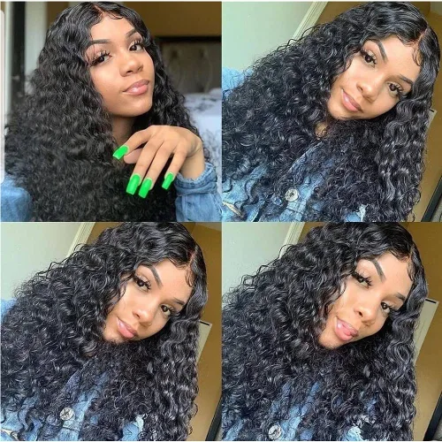 Miniatura 6 de Pelucas de cabello humano ondulado de malla frontal 4x4 con cabello prearrancado y abuelitos, cabello virgen brasileño, densidad 150 %, para mujeres