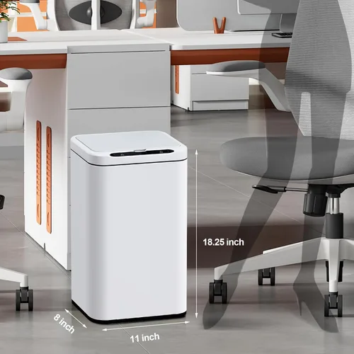 Miniatura 2 de ELPHECO - Basurero de acero inoxidable con sensor de movimiento para oficina, basurero inteligente sin contacto, con tapa, basurero automático
