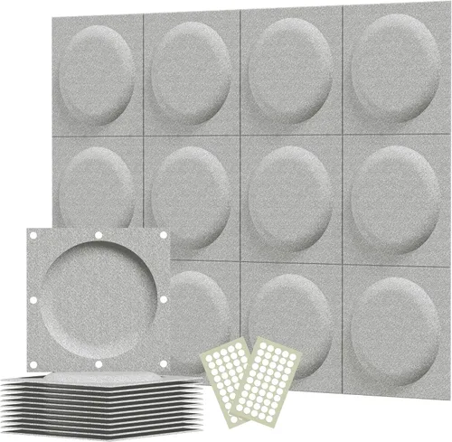 Miniatura 11 de Paneles acústicos 3D de pared, paquete de 12 paneles acústicos de arte circular de 12 x 12 pulgadas para decoración de pared interior, paneles