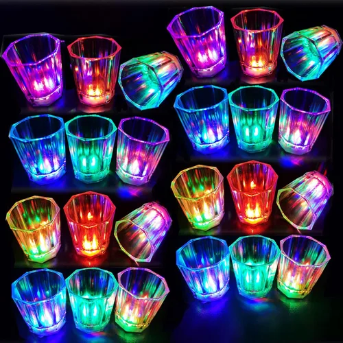 Juego de 24 vasos de chupito iluminados, regalos de fiesta, vasos de chupito para adultos, para fiesta, luz LED, vasos que brillan en la oscuridad,