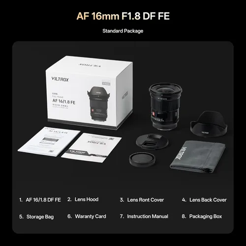 Miniatura 9 de VILTROX 16mm F1.8 lente FE para Sony E Mount, lente gran angular de enfoque automático de gran apertura F/1.8 de formato completo para cámara sin